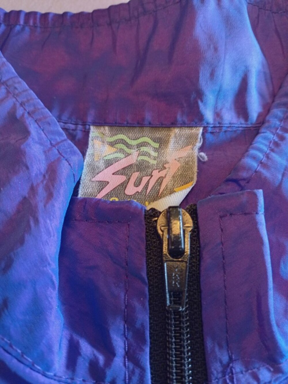 Vintage Surf Style 1/4 Zip Iridescent Purple Windbreaker Jacket Adult XL - Picture 3 of 7